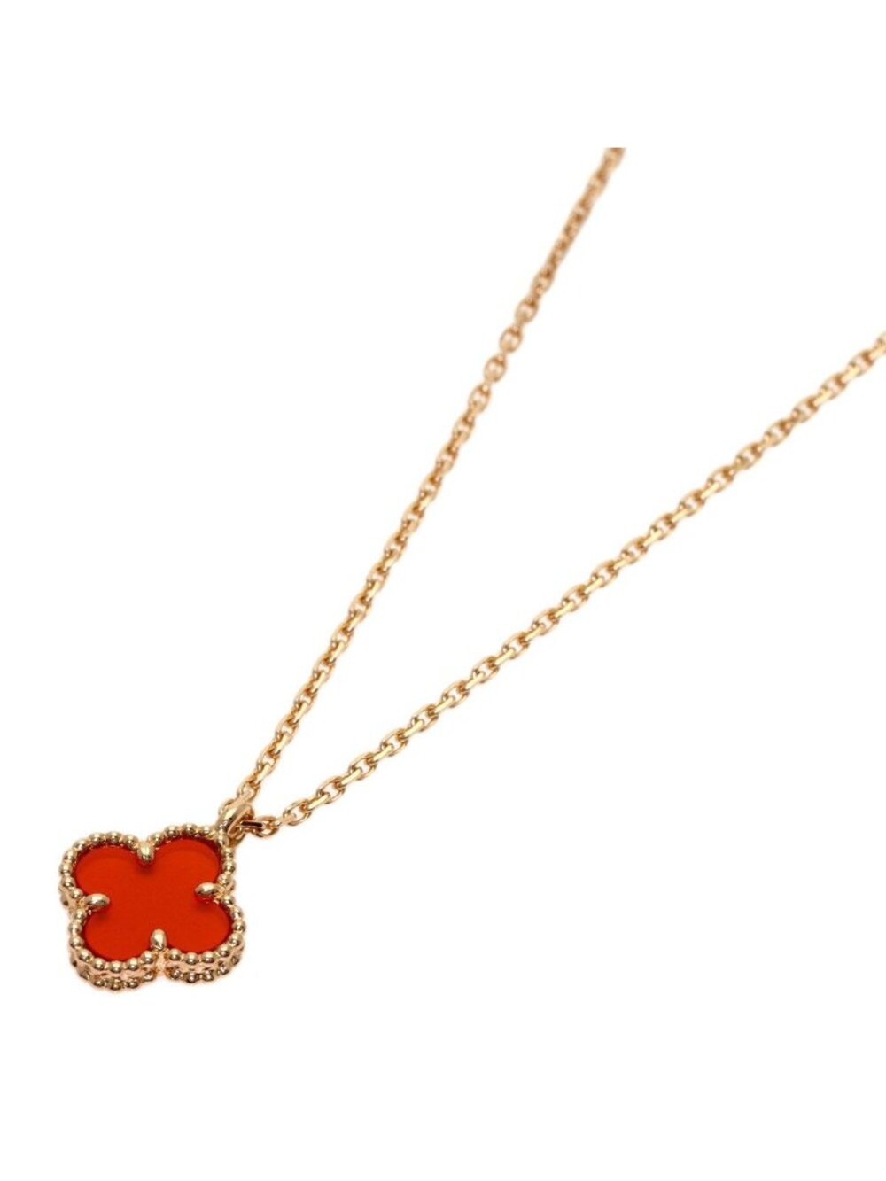 Van Cleef & Arpels Sweet Alhambra Carnelian Necklace 18k Pink Gold